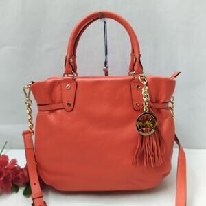 Michael Kors Orange Leather Double Handle Satchel Shoulder Bag